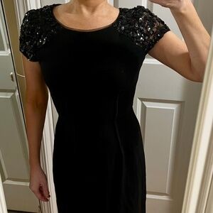 BCBGMaxAzria Black Knee Length Dress with Sequin Shoulder Accents Sz 6